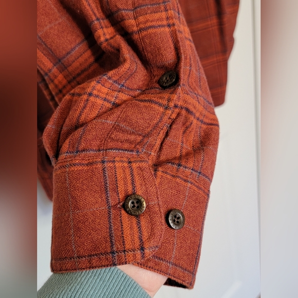 Men's Orvis Perfect Flannel Shirt Orange Plaid - L - Picture 4 of 15
